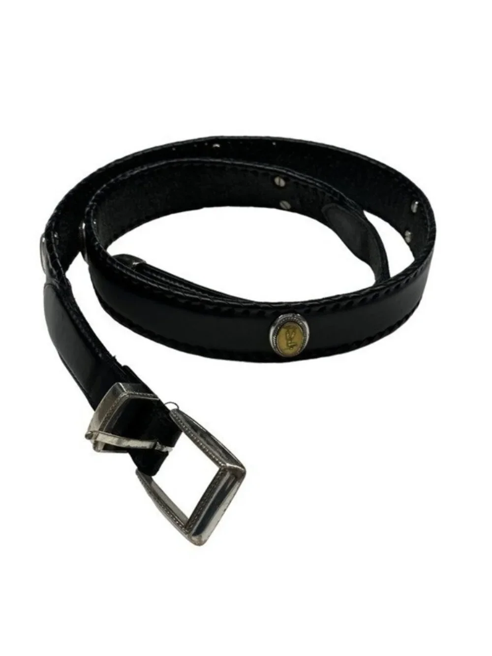 Onyx by Brighton Men's 42 Black Designer Leather Belt Golf Medallions M40343